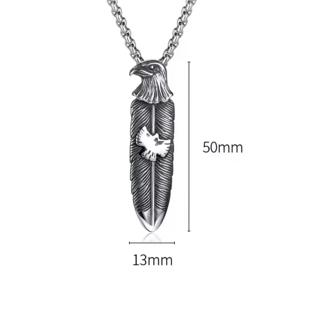 Platinum Plated Eagle Head Feather With Eagle Shaped Piece Bohemian Necklace